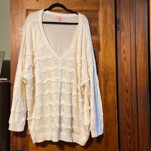 Evri V Neck Small Fringe Sweater 4X